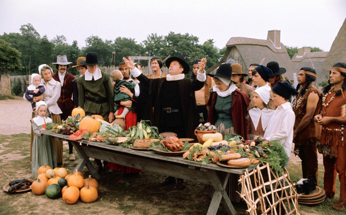 Reenactment of First Thanksgiving Dinner Celebration, Bettmann/CORBIS
