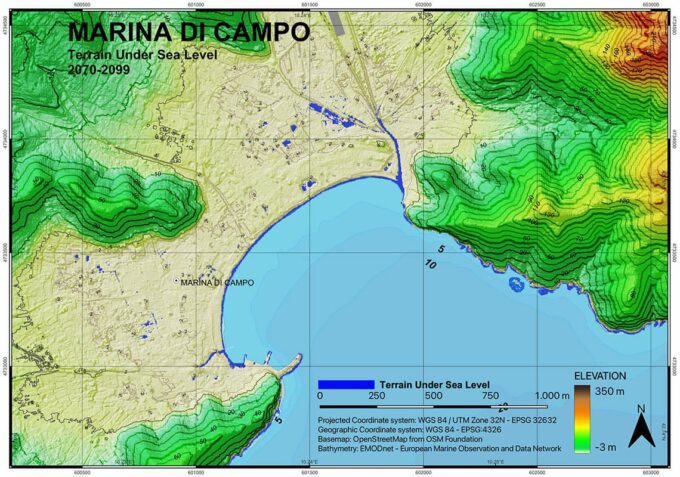 Mappa preliminare di inondazione di Marina di Campo 