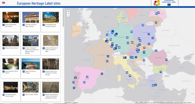 Mappa dei siti del patrimonio culturale d'europa